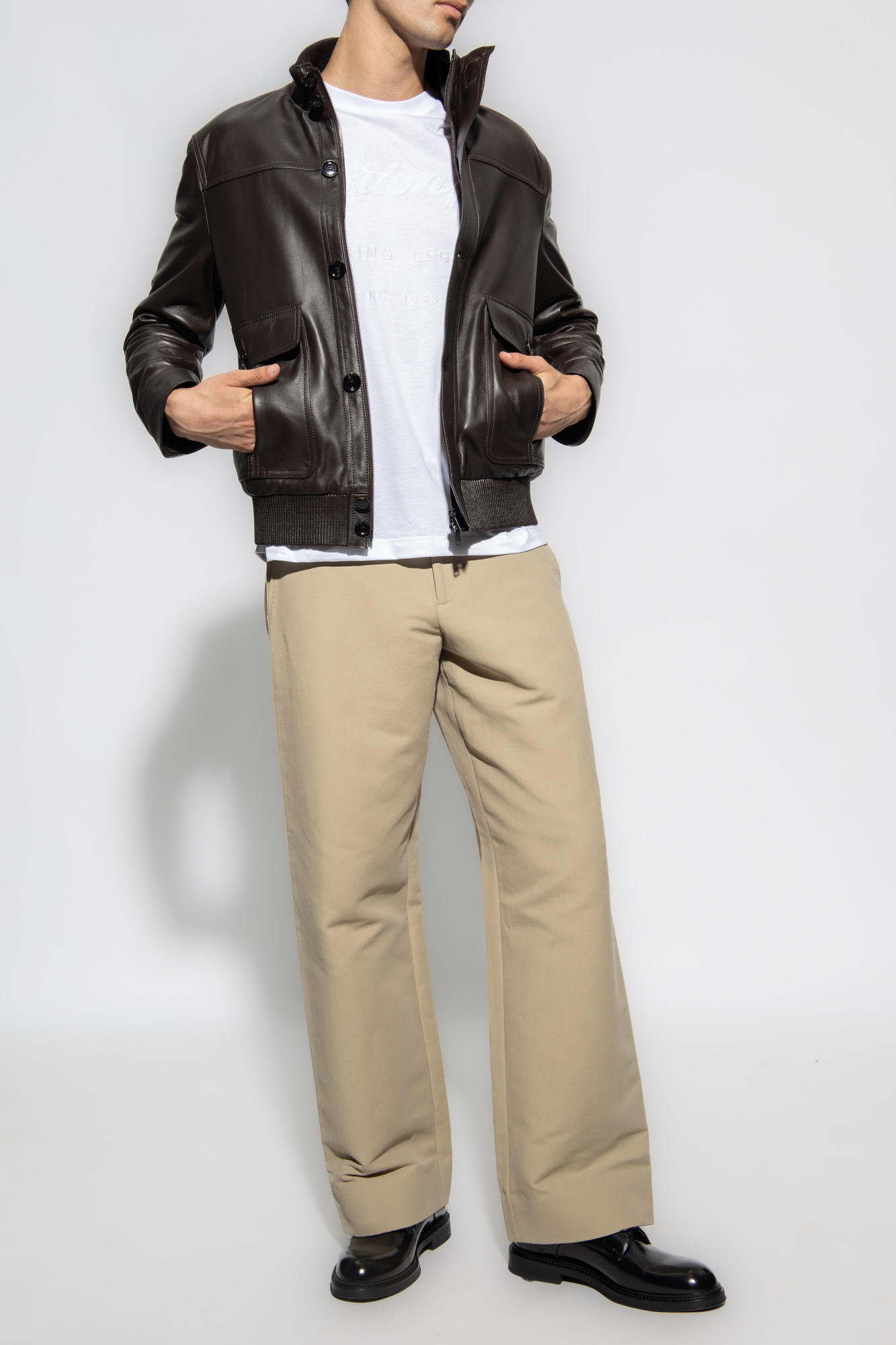 Brown Leather jacket Brioni Vitkac Canada